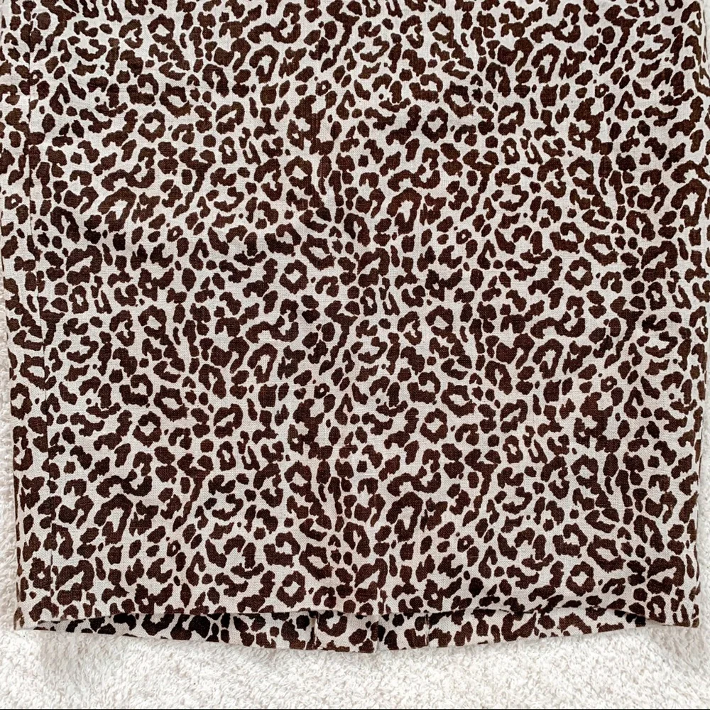 NWT J Crew No 2 Linen Pencil Skirt in Safari Cat Leopard Print Size 8P